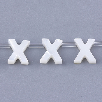 Natural Sea Shell Beads, White Shell Mother of Pearl Shell, Top Drilled Beads, Letter.X, 10x2.5~11.5x3mm, Hole: 0.8mm