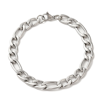 Ion Plating(IP) 304 Stainless Steel Figaro Chain Bracelets, Lobster Claw Clasps, Stainless Steel Color, 8-7/8 inch(22.5cm)