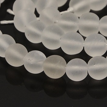 Frosted Natural Quartz Crystal Round Bead Strandsl, 6mm, Hole: 1mm, about 61pcs/strand, 15.7 inch