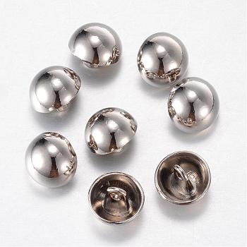 Alloy Shank Buttons, 1-Hole, Dome/Half Round, Platinum, 12.5x10mm, Hole: 1.5mm