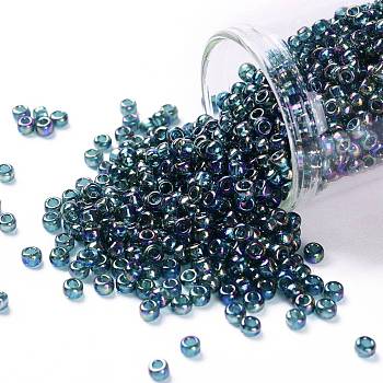 TOHO Round Seed Beads, Japanese Seed Beads, (167BD) Transparent AB Teal, 8/0, 3mm, Hole: 1mm, about 1110pcs/50g