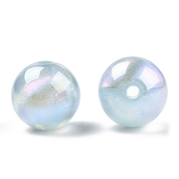 ABS Plastic Imitation Pearl Beads, AB Color Plated, Round, Light Sky Blue, 12mm, Hole: 1.8mm