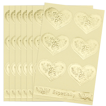 Heart & Rectangle Paper Self-Adhesive Embossed Stickers, for Party, Decorative Presents, Gold, 152x92x0.2mm, Heart: 29.5x42mm, Rectangle: 14x86.5mm