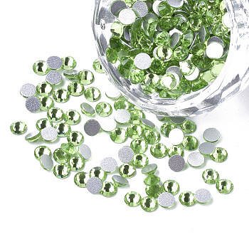 Glass Rhinestone Flat Back Cabochons, Back Plated, Faceted, Half Round, Peridot, SS6, 1.9~2x1mm, about 1440pcs/bag