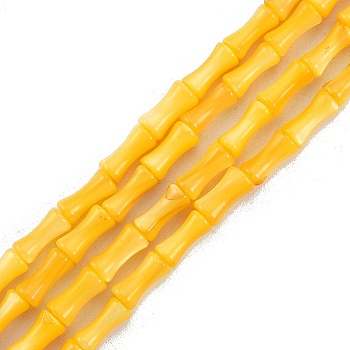 Natural Freshwater Shell Beads Strands, Dyed, Bamboo Stick Shape, Gold, 8x4.5mm, Hole: 0.8mm, about 46pcs/strand, 14.49 inch(36.8cm)