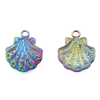 Ion Plating(IP) 201 Stainless Steel Pendants, Shell Shape, Rainbow Color, 17.5x15x3mm, Hole: 2mm