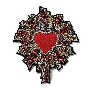 Heart Beading Sequin Rhinestone Costume Accessories, for Valentine's Day, Red, 152x122x6mm