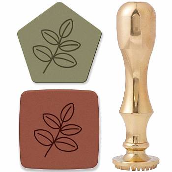 Brass Clay Seal Stamp Set, 1Pc Golden Tone Sealing Stamp Solid Brass Head, with 1Pc Handle, for Creating Unique Imprints on Clay, Leaf, 75mm, head: 12mm thick, stamps: 25.4mm