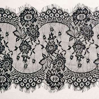 Polyester Lace Table Runners, for Wedding Party Festival Home Tablecloths Decorations, Rectangle, Black, 3000x360mm