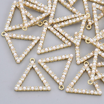 Rhinestone Pendants, with ABS Plastic Imitation Pearl and Real 18K Gold Plated Brass Pendant Settings, Nickel Free, Triangle, Crystal, 20x19.5x3mm, Hole: 1.4mm