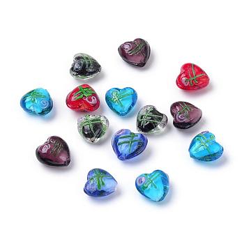Valentine Gifts for Her Ideas Handmade Silver Foil Lampwork Beads, Heart, Mixed Color, 14~17x15~17mm, Hole: 2mm