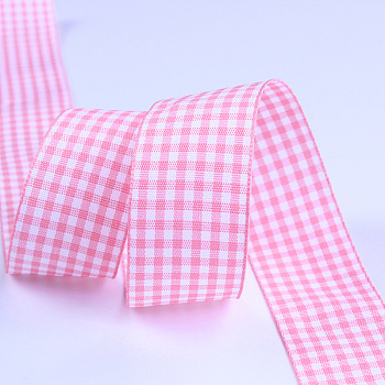 Polyester Ribbon, Tartan Ribbon, for Gift Wrapping, Floral Bows Crafts Decoration, Pearl Pink, 1 inch(25mm)