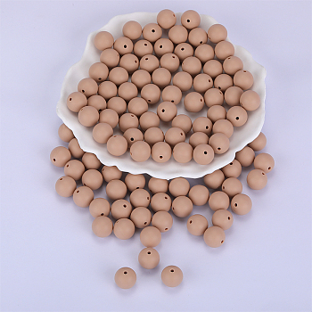 Round Silicone Focal Beads, Chewing Beads For Teethers, DIY Nursing Necklaces Making, Dark Khaki, 15mm, Hole: 2mm