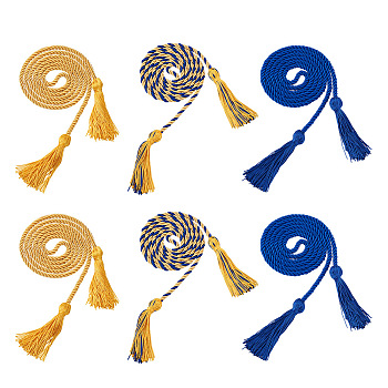 6Pcs 3 Styles Polyester Graduation Honor Rope, with Tassel Pendant Decoration for Graduation Students, Mixed Color, 2pcs/style