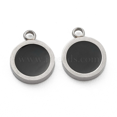 Stainless Steel Color Black Flat Round Stainless Steel+Enamel Charms