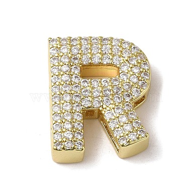 Clear Letter R Brass+Cubic Zirconia Beads