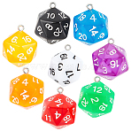 16Pcs 8 Style Transparent Acrylic Pendants, with Platinum Plated Iron Findings, Faceted, Dice, Mixed Color, 27.5x20x20mm, Hole: 2mm, 2pcs/color(MACR-SC0002-12)