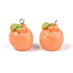 Opaque Resin Pendants, Dekopon Orange Charms, with Platinum Plated Iron Loops, Coral, 20.5~22x17.5~18.5mm, Hole: 2mm(RESI-N050-18P)