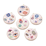 Printed Alloy Enamel Pendants, Flat Round & Evil Eye Charms, Rack Plating, Cadmium Free & Lead Free & Nickel Free, Golden, Mixed Color, 39x36x2.5~3mm, Hole: 1.8mm(ENAM-N071-12G)
