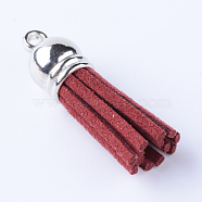 Faux Suede Tassel Pendant Decorations, with CCB Plastic Cord Ends, Platinum, Brown, 35~37x10mm, Hole: 1.8mm(FIND-T002-A10)