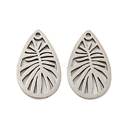 316L Surgical Stainless Steel Pendants, Laser Cut, Leaf Charm, Stainless Steel Color, 20x12x1mm, Hole: 1.3mm(STAS-K280-15P)