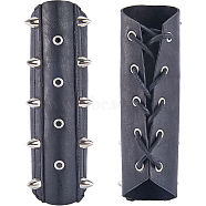 Adjustable PU Leather Cord Bracelet with Wax Cord, Rivets Gauntlet Wristband, Wide Cuff Wrist Guard for Men, Black, 7-3/8x8x3/4 inch(18.7x20.3x1.8cm)(AJEW-WH0415-24B)