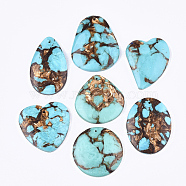 Assembled Natural Bronzite and Synthetic Turquoise Pendants, Mixed Shapes, Sky Blue, 38.5~48x30~40x6.5~7.5mm, Hole: 1.4mm(G-S329-033)