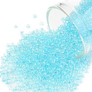 TOHO Round Seed Beads, Japanese Seed Beads, (170D) Dyed Light Blue Topaz Transparent Rainbow, 11/0, 2.2mm, Hole: 0.8mm, about 5555pcs/50g(SEED-XTR11-0170D)