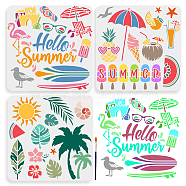 US 1 Set Summer Theme PET Hollow Out Drawing Painting Stencils, for DIY Scrapbook, Photo Album, with 1Pc Art Paint Brushes, Mixed Shapes, 300x300mm, 3pcs/set(DIY-MA0004-76B)