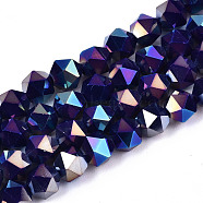Electroplate Opaque Glass Beads Strands, AB Color Plated, Faceted, Round, Dark Violet, 5.5x5.5x5.5mm, Hole: 1mm, about 97~99pcs/strand, 20.87 inch~21.26 inch(53cm~54cm)(EGLA-T019-05I)