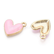 Eco-Friendly Zinc Alloy Pendants, with Enamel, Cadmium Free & Nickel Free & Lead Free, Heart, Light Gold, Pink, 16x15x3mm, Hole: 1.6mm(FIND-N048-030C-NR)