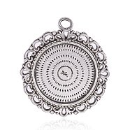 Tibetan Style Alloy Pendant Cabochon Settings, Flat Round, Antique Silver, Tray: 20mm, 43x39x2.5mm, Hole: 3mm(PALLOY-F160-06AS)