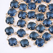Transparent Glass Links connectors, with Brass Findings, Faceted, Rhombus, Light Gold, Steel Blue, 16.5x11x6mm, Hole: 1.2mm, Side Length: 11mm(GLAA-T007-21A)