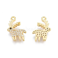 Brass Pave Clear Cubic Zirconia Charms, Nickel Free, Deer, Real 18K Gold Plated, 15x10.5x1.5mm, Hole: 1.2mm(KK-N231-344)