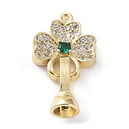 Rack Plating Brass Pave Cubic Zirconia Fold Over Clasps, Cadmium Free & Lead Free, Long-Lasting Plated, Clover, Golden, Clover: 17x14.5x4mm, Hole: 1.5mm, Clasps: 13.5x6.5x7mm, Inner Diameter: 4.5mm(KK-M265-12G)