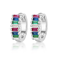 Cubic Zirconia Hoop Earrings, Rhodium Plated 925 Sterling Silver Earrings for Women, with S925 Stamp, Platinum, Colorful, 10x3mm(DI7487-01)