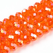 Electroplate Glass Beads Strands, AB Color Plated, Faceted, Rondelle, Orange Red, 6x5mm, Hole: 1mm, about 83~85pcs/strand, 38~39cm(EGLA-A034-T6mm-B22-B)