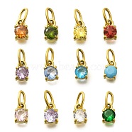 304 Stainless Steel Rhinestone Charms, Ion Plating(IP), Flat Round Charms, Mixed Color, 8x5.5x3.5mm, Hole: 4.5x3mm(STAS-M109-06G)