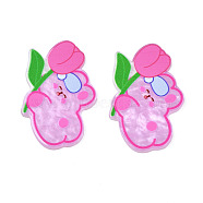 Transparent Printed Acrylic Cabochons, Rabbit with Tulip, Pearl Pink, 31x48x2mm(TACR-N016-13B)