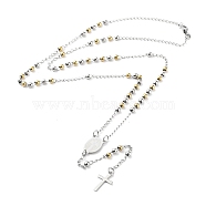 202 Stainless Steel Rosary Bead Necklaces, Cross Pendant Necklaces, Stainless Steel Color, 20-3/8 inch(51.9cm)(NJEW-D060-01E-GP)