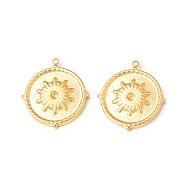 304 Stainless Steel Pendant Rhinestone Settings, Flat Round with Flower, Real 18K Gold Plated, Fit for 1.8mm Rhinestone, 19x17x2.5mm, Hole: 1mm(STAS-A075-02G)