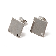 201 Stainless Steel Stud Earring Findings, with 304 Stainless Steel Pin & Hole & Friction Ear Nuts, Rhombus, Stainless Steel Color, 14x14mm, Hole: 1.6mm, Pin: 0.7mm(STAS-D244-29P-B)