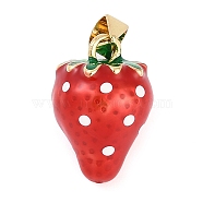 Rack Plating Brass Enamel Pendants, Long-Lasting Plated, Cadmium Free & Lead Free, Real 18K Gold Plated, Strawberry Charm, Red, 17x12mm, Hole: 4x3.5mm(KK-P287-02G)