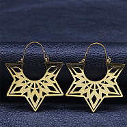 304 Stainless Steel Hollow Star Hoop Earrings, Bohemia Theme Earrings, Golden, 48.5x40x1mm(EJEW-P248-06G)