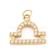 316 Stainless Steel Micro Pave Cubic Zirconia Pendants, with Jump Rings, Real 18K Gold Plated, 12 Constellation Charm, Real 18K Gold Plated, Libra, 10.5x12.5x2mm, Hole: 2.5mm(STAS-K284-01K-G)