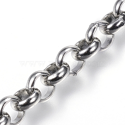 3.28 Feet 304 Stainless Steel Rolo Chains, Belcher Chain, Unwelded, Stainless Steel Color, 5x2mm(X-STAS-G097-02P)