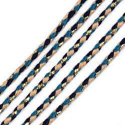 Tri-color Polyester Braided Cords, with Gold Metallic Thread, for Braided Jewelry Friendship Bracelet Making, Marine Blue, 2mm, about 100yard/bundle(91.44m/bundle)(OCOR-T015-B03)