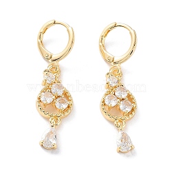 Rack Plating Golden Brass Dangle Leverback Earrings, with Cubic Zirconia, Teardrop, 38.5x10mm(EJEW-A030-01C-G)