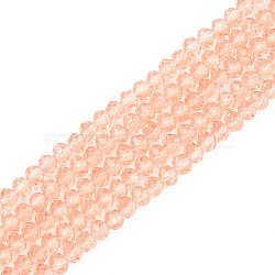 Glass Beads Strands, Faceted, Rondelle, Salmon, 10x8mm, Hole: 1mm, about 65~66pcs/strand, 20.8~21.2 inch(53~54cm)(X-EGLA-A034-T10mm-D21)
