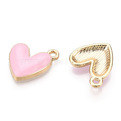 Eco-Friendly Zinc Alloy Pendants, with Enamel, Cadmium Free & Nickel Free & Lead Free, Heart, Light Gold, Pink, 16x15x3mm, Hole: 1.6mm(FIND-N048-030C-NR)